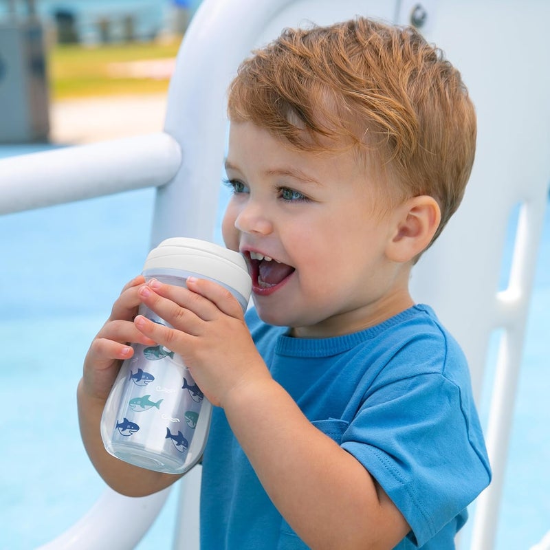 Chicco Double-Wall Insulated Sippy Cup with Bite-Proof Rim Spout and Spill-Free Lid 9oz. | Top-Rack Dishwasher Safe | Easy to Hold Ergonomic Indents | Blue/Sharks, 2pk | 12+ months - Image 2